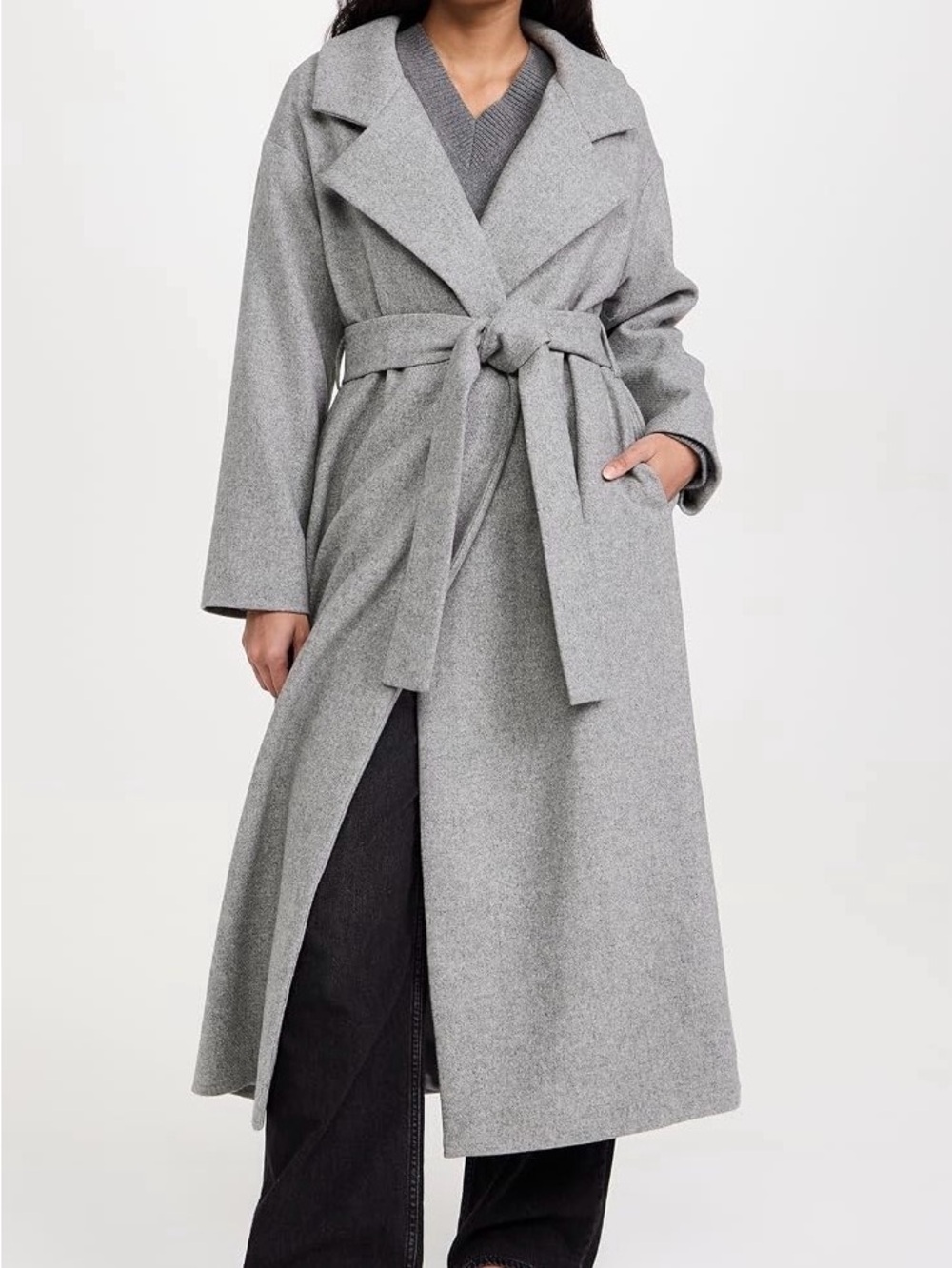 NWT Line & Dot Grey Belted Long Wool Coat